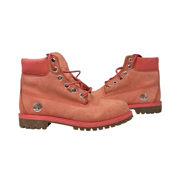 Timberland 6” Waterproof Leather Boots Junior Size 7 Pink Spiced Coral - Picture 2 of 10